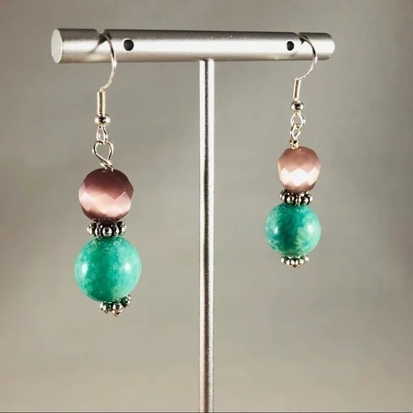 Handmade Sterling Silver Earrings Purple Cats Eye Everyday Chic Modern Staple - Picture 5 of 8